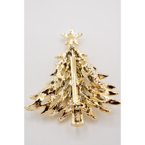 Tancer II Vintage Christmas Tree Pin Brooch Rhinestone Gold Holiday Signed BinAJ - Picture 11 of 12
